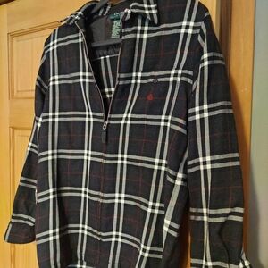 Lauren by Ralph Lauren Womens Black And Red Plaid Zip-Front Shirt Jacket Size S